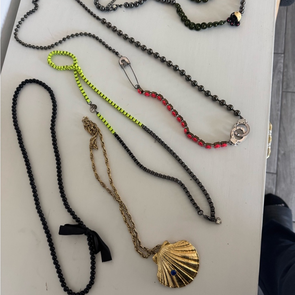 Mixed Beaded Necklace Collection with Gold Shell Pendant